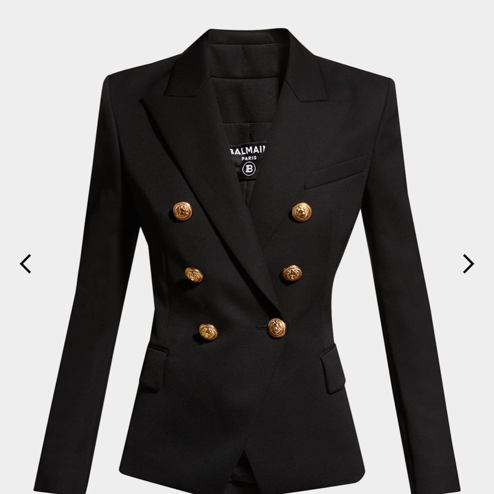 New Balmain Classic Double-Breasted Black Wool Blazer Size 36 - Picture 10 of 12